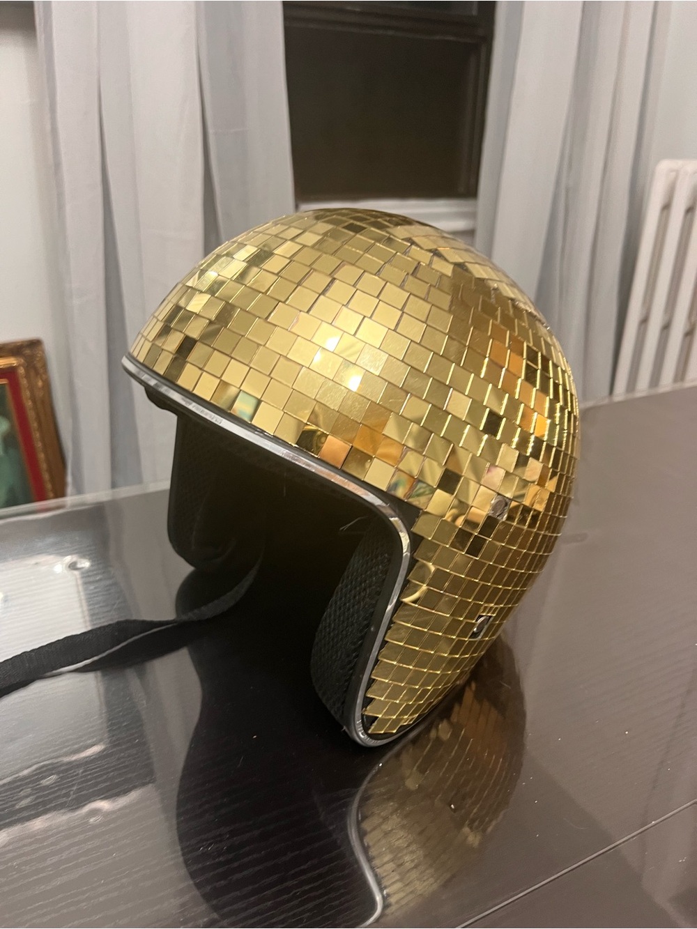 Gold Helmet with Mirrored Tile Design